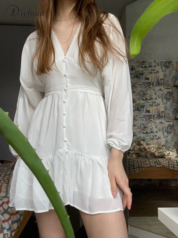 White Flowy long Sleeve Summer Dress
