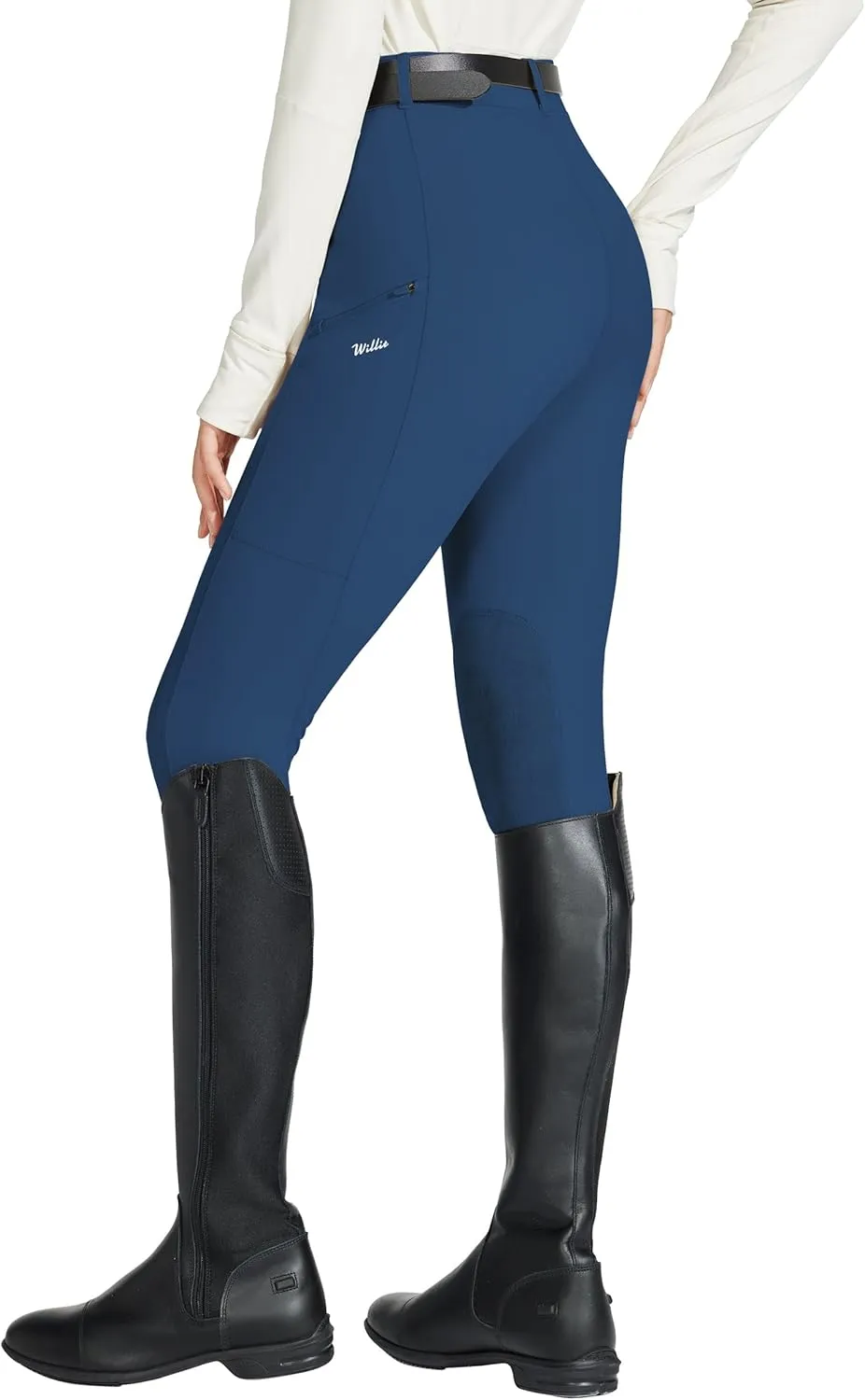 Willit Women's Horse Riding Pants Knee-Patch Equestrian Breeches Horseback Schooling Tights Zipper Pockets