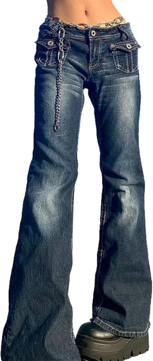 Women Baggy Jeans Y2K High Waist Straight Pants Vintage Wide Leg Denim Trousers Streetwear