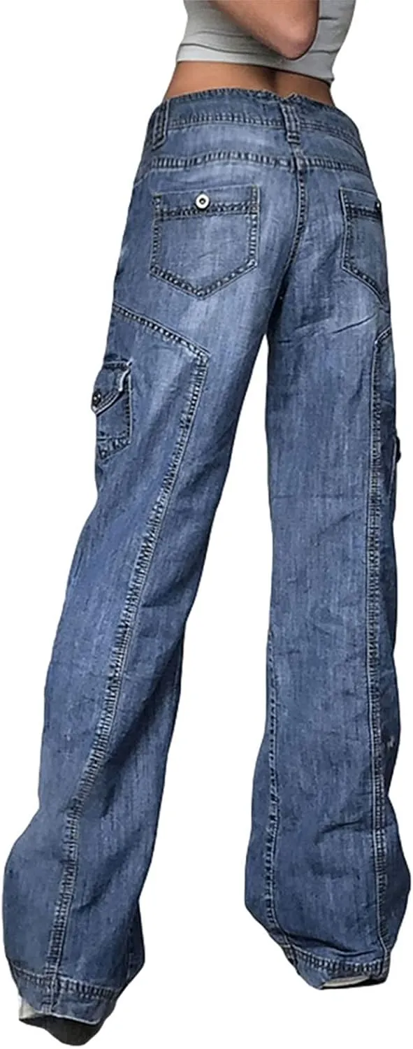 Women Baggy Jeans Y2K High Waist Straight Pants Vintage Wide Leg Denim Trousers Streetwear