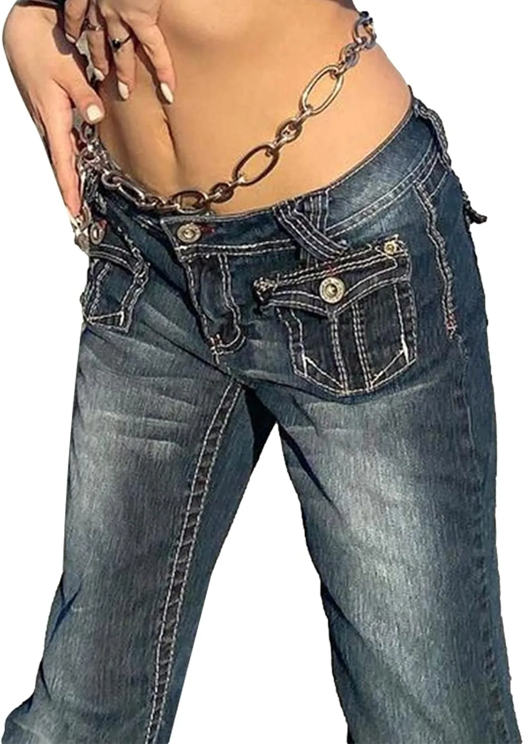 Women Baggy Jeans Y2K High Waist Straight Pants Vintage Wide Leg Denim Trousers Streetwear