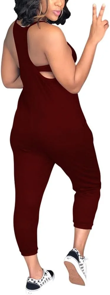Women Casual Jumpsuit Sleeveless Strap V Neck One Piece Romper Harem Pants Playsuit Overalls