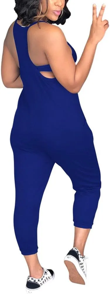 Women Casual Jumpsuit Sleeveless Strap V Neck One Piece Romper Harem Pants Playsuit Overalls