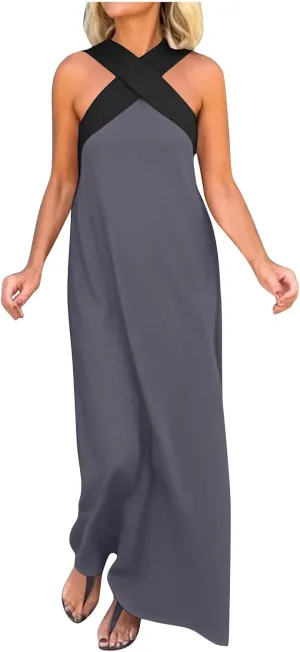 Women Criss Cross Dress Loose Fit Sleeveless Backless Going Out Outfits Summer Beach Boho Trendy Sundress