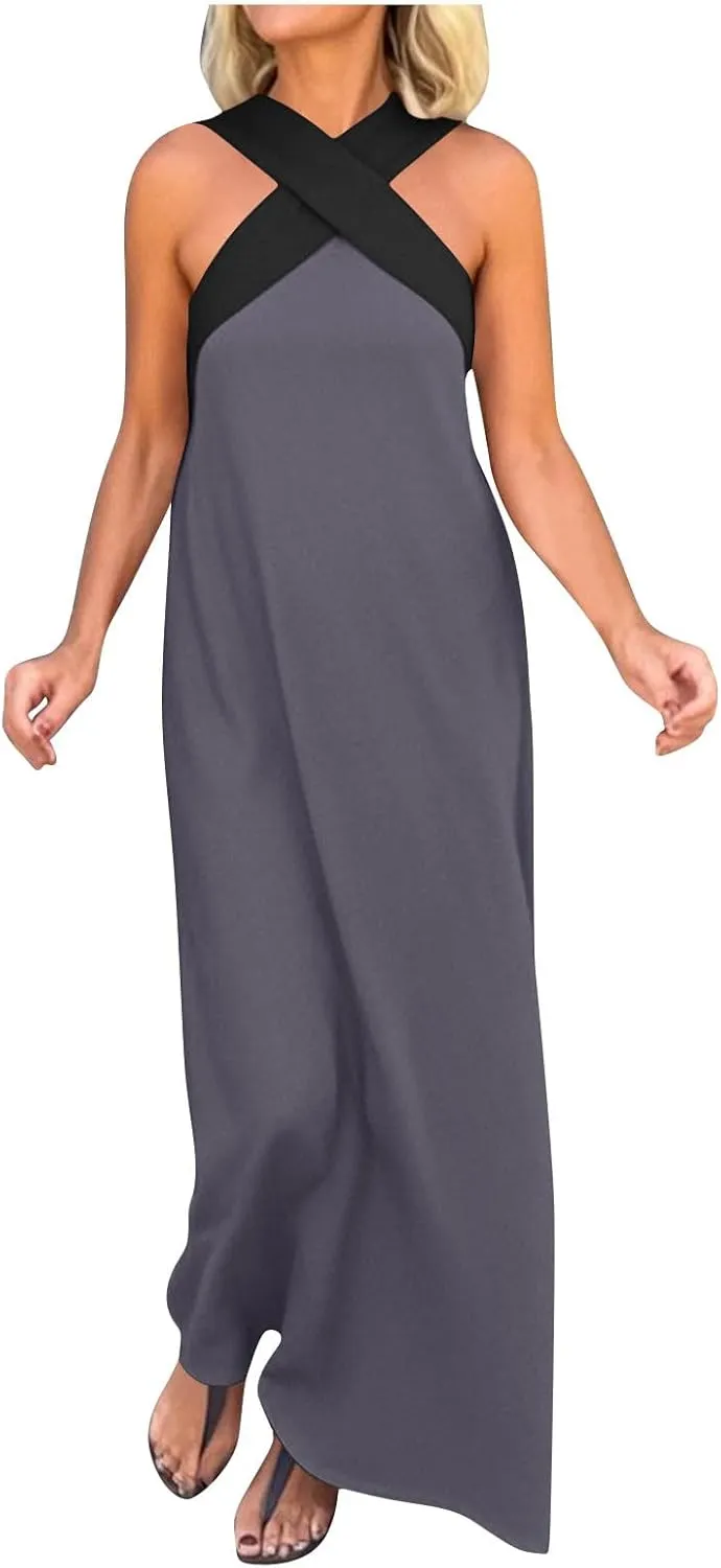 Women Criss Cross Dress Loose Fit Sleeveless Backless Going Out Outfits Summer Beach Boho Trendy Sundress