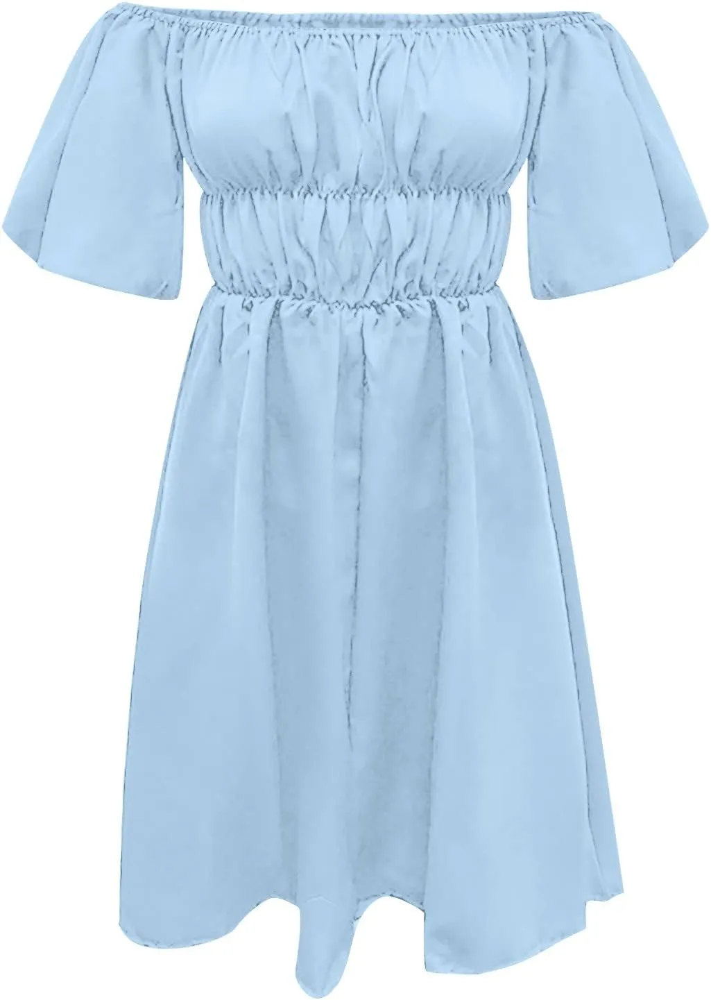 Women Off The Shoulder Summer Dresses 2024 Short Lantern Sleeve Ruffle Elastic Waist A-Line Casual Mini Dress Cocktail Dress