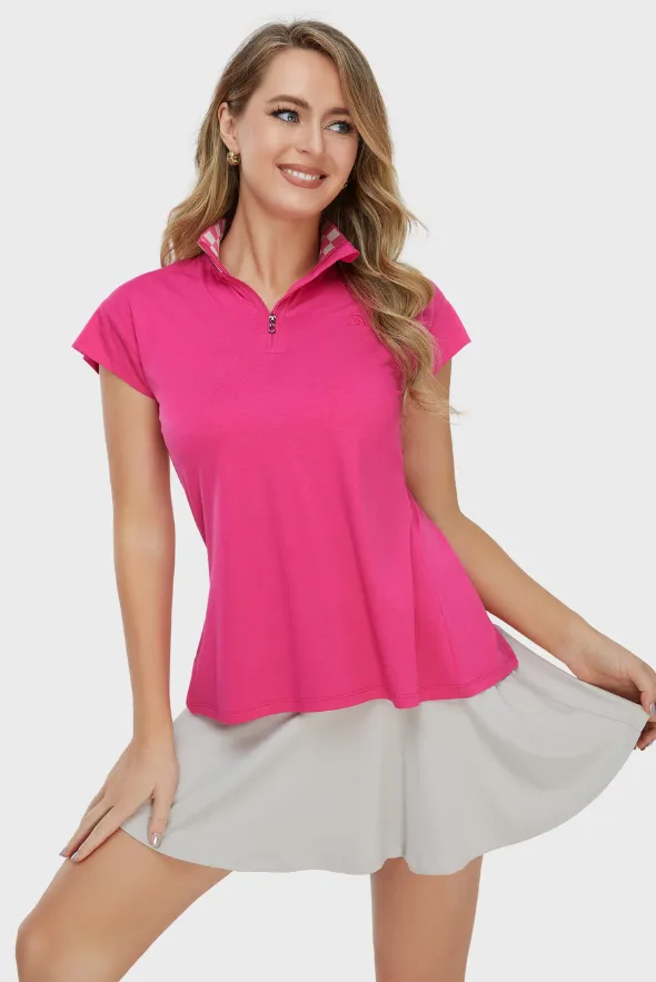 Women’s Checkered Collar Half-Zipped Top