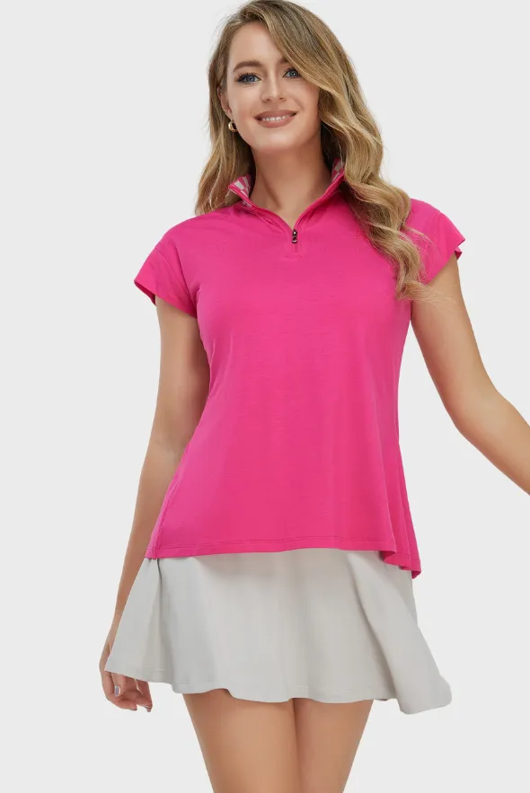 Women’s Checkered Collar Half-Zipped Top