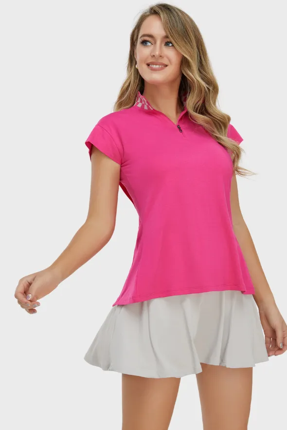 Women’s Checkered Collar Half-Zipped Top