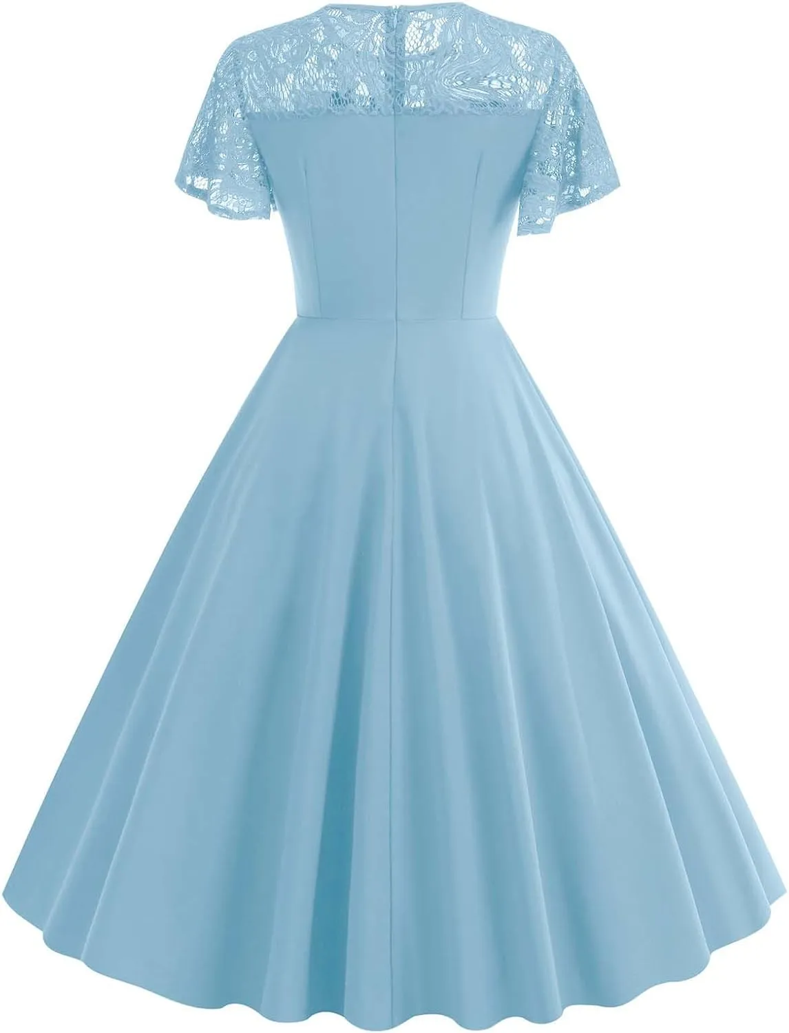 Womens Formal Dresses 1950s Mesh Floral Embroidery Vintage Cocktail Swing Ruffle Sleeve Midi Dress Prom Ball Gown