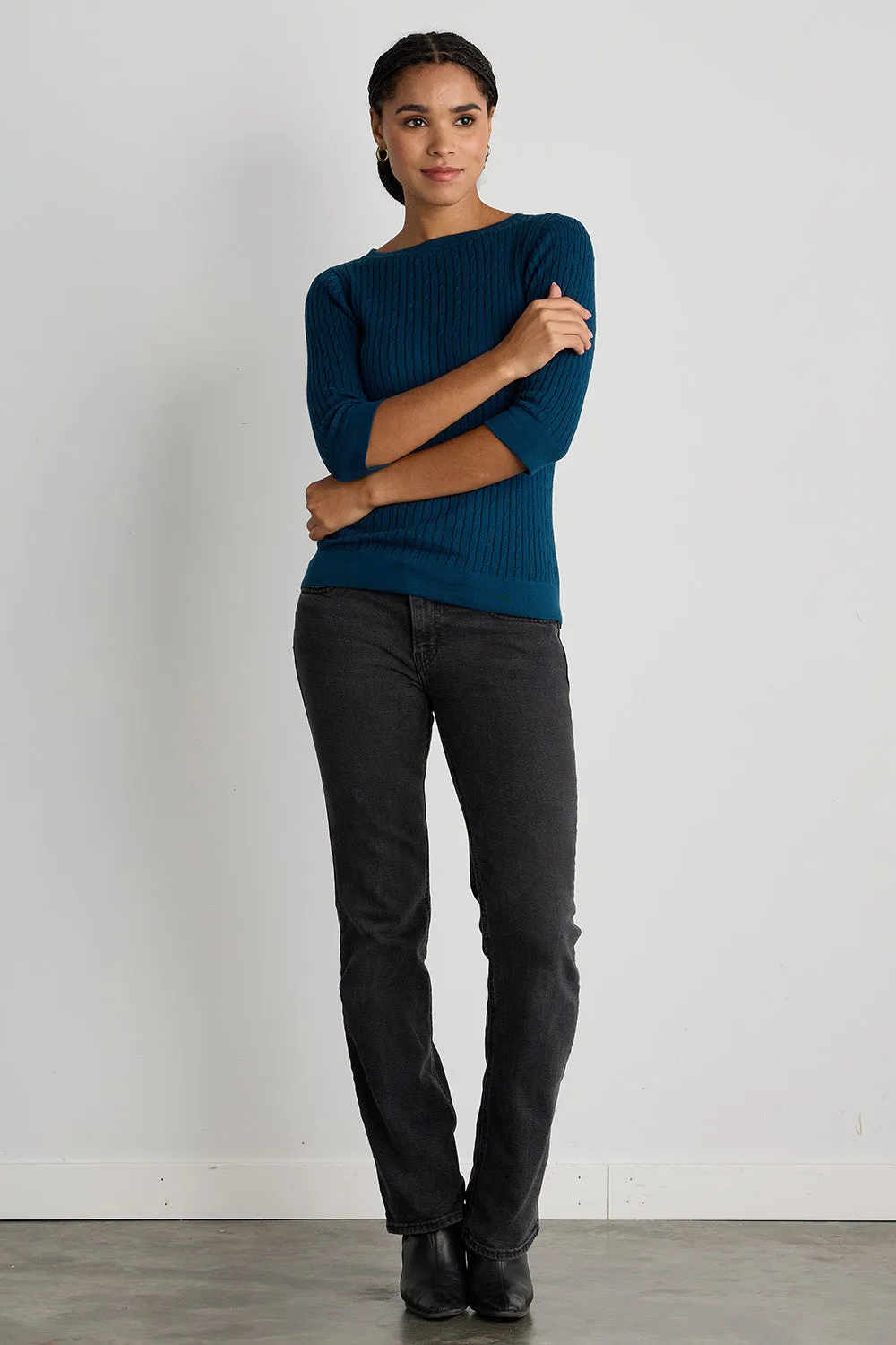 Women's Organic Cotton Cable Knit Boat Neck Sweater