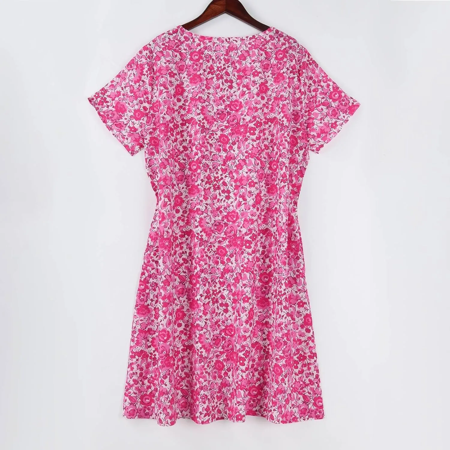 Women's Short Sleeve Summer Sundress with Pockets, Casual Loose Fit Floral Round Neck Knee Length Beach Dress