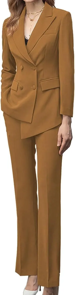 Womens Suit 2 Piece Long Sleeve Blazer Set Ladies Suits Double Breasted Temperament Banquet Slim Fit Blazer and Pant