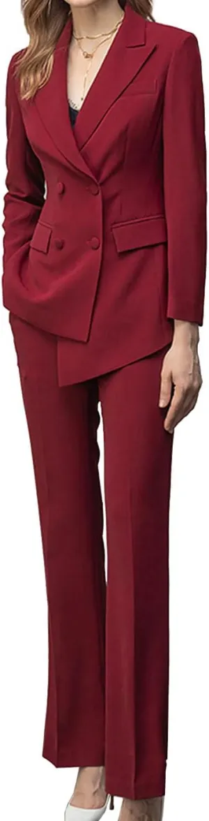 Womens Suit 2 Piece Long Sleeve Blazer Set Ladies Suits Double Breasted Temperament Banquet Slim Fit Blazer and Pant
