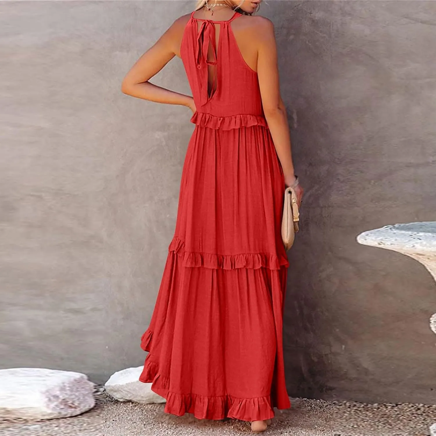 Womens Summer Dresses 2024, Swing Beach Maxi Dress Casual Boho Off Shoulder Sleeveless Loose Flowy Trendy Sundress