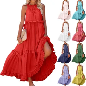 Womens Summer Dresses 2024, Swing Beach Maxi Dress Casual Boho Off Shoulder Sleeveless Loose Flowy Trendy Sundress