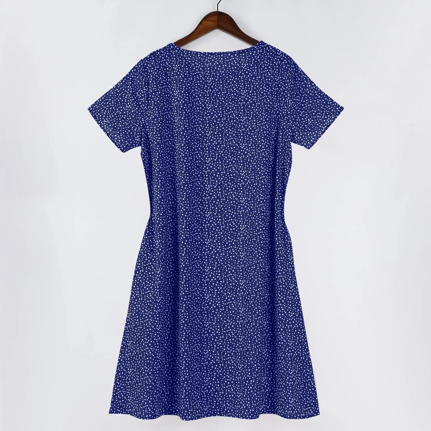 Women's Summer Floral Sundresses with Pockets, Loose Fit Short Sleeve Round Neck Knee Length Boho Beach Dress