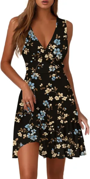 Womens Summer Off Shoulder Mini Sundresses Casual Trendy Sleeveless Formal Elegant Floral Smocked Flowy Short Dress
