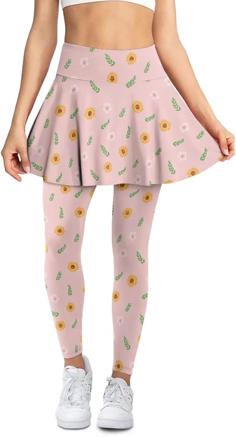 Womens Yoga Leggings with Skirts Tennis Skirts with Stretchy Sport Pants Skirted XS-3XL