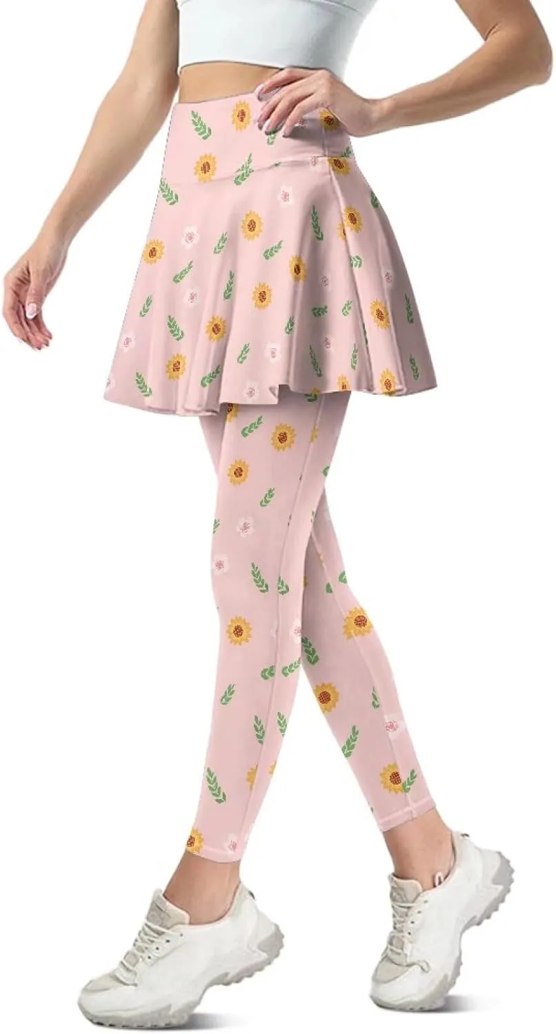 Womens Yoga Leggings with Skirts Tennis Skirts with Stretchy Sport Pants Skirted XS-3XL