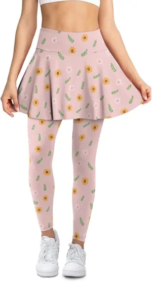 Womens Yoga Leggings with Skirts Tennis Skirts with Stretchy Sport Pants Skirted XS-3XL