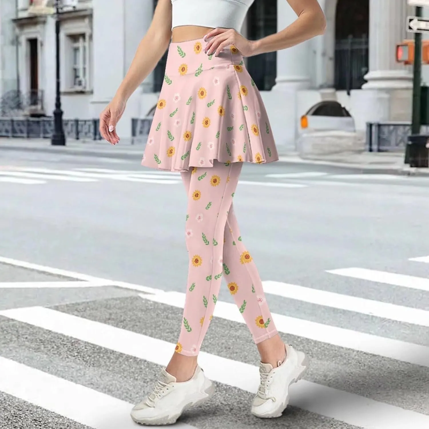 Womens Yoga Leggings with Skirts Tennis Skirts with Stretchy Sport Pants Skirted XS-3XL