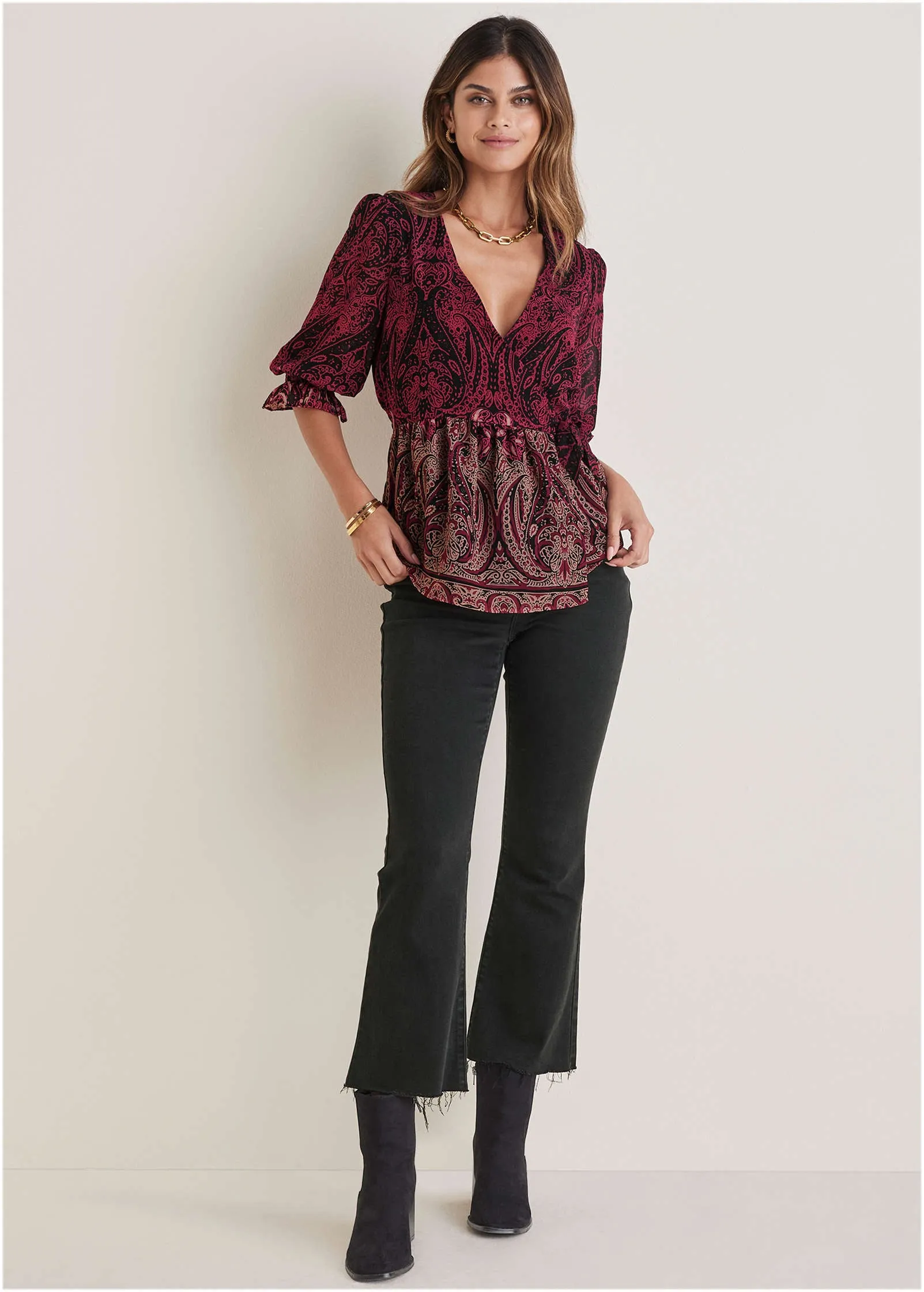 Wrap Tie Blouse - Bountiful Border